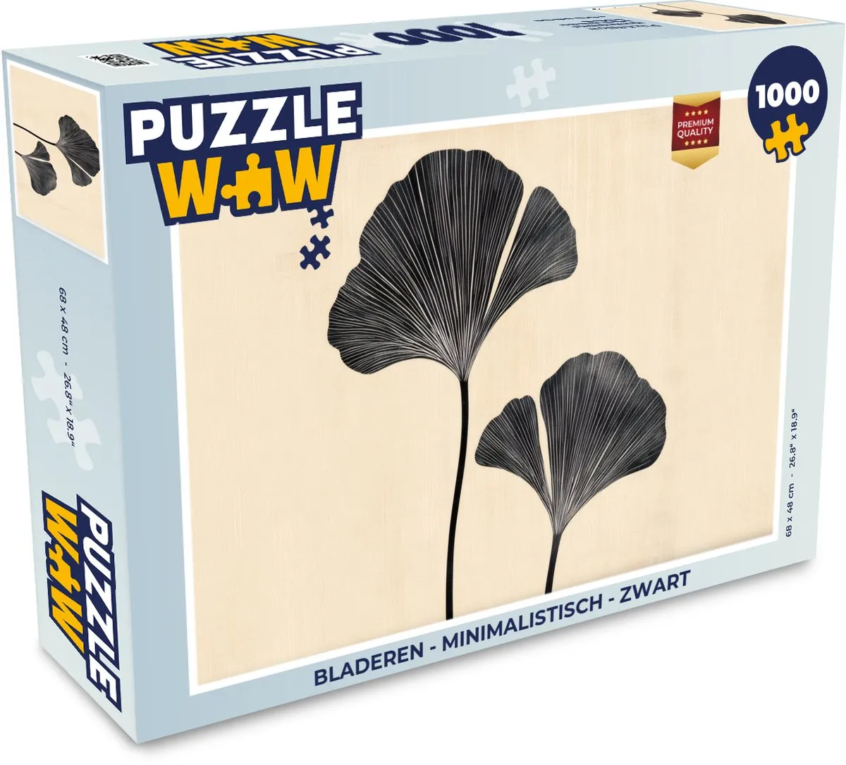 PuzzleWow Minimalistisch Bladeren Puzzel 1000 Stuks - Beige/Zwart