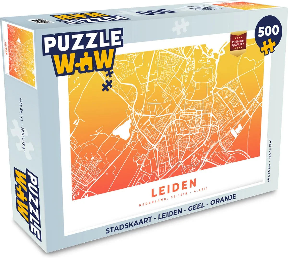 PuzzleWow Stadskaart Leiden Legpuzzel 500 Stuks