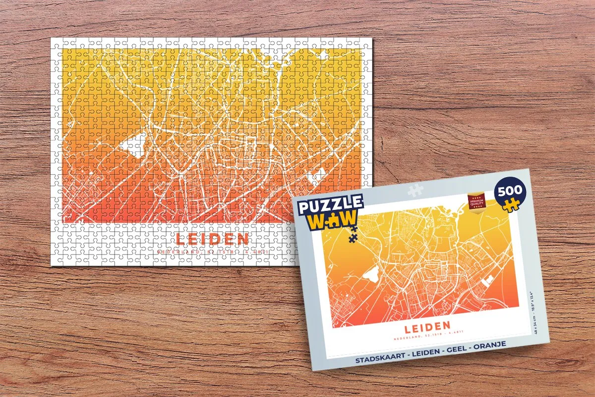 PuzzleWow Stadskaart Leiden Legpuzzel 500 Stuks - Multicolor