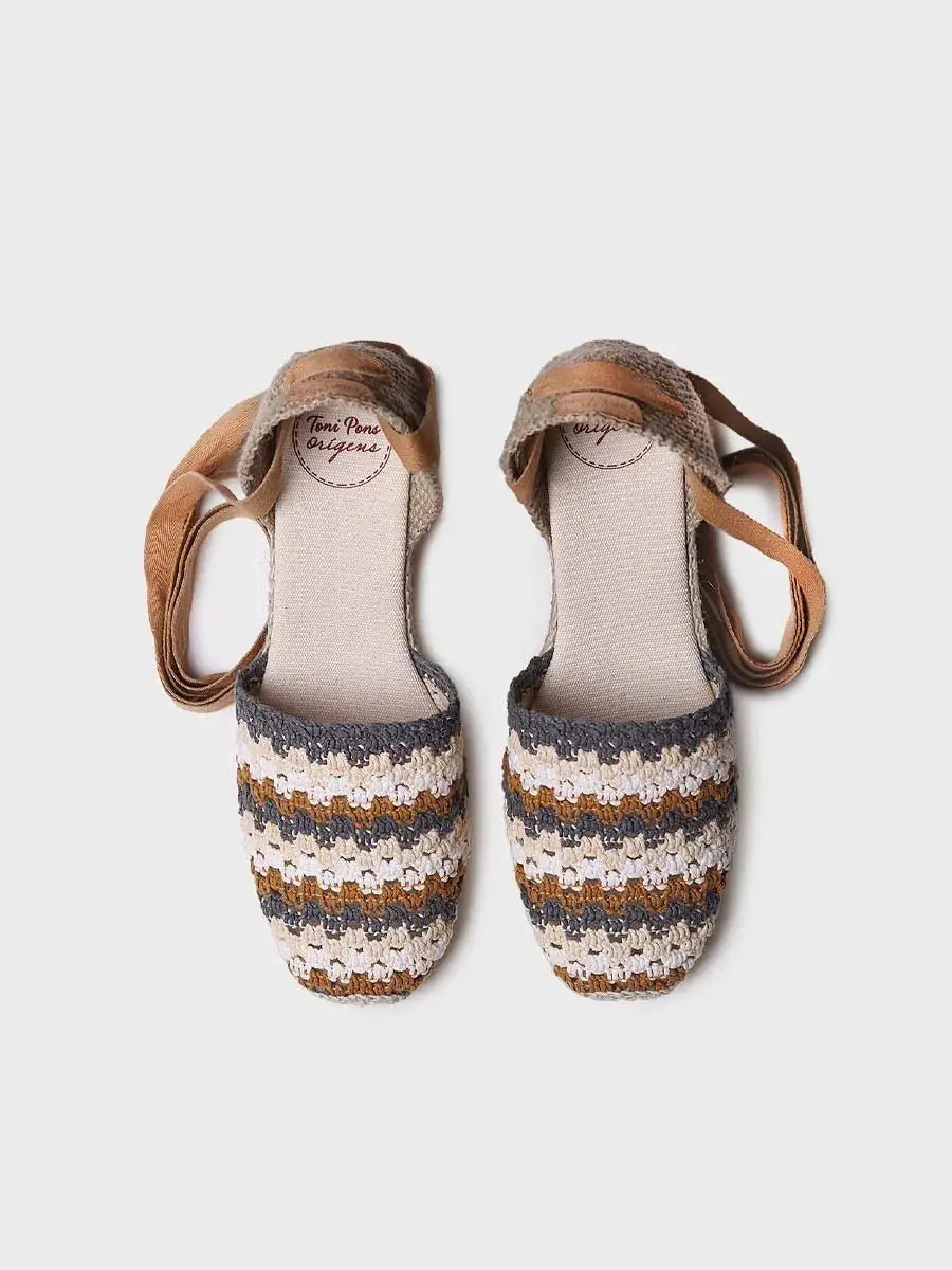 Espadrille met sleehak voor dames in veelkleurig gehaakt patroon