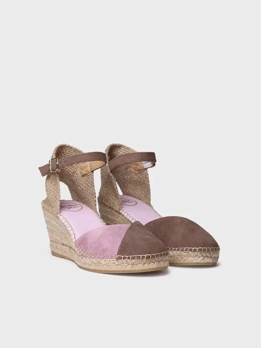 Tweekleurige suède espadrille voor dames met sleehak