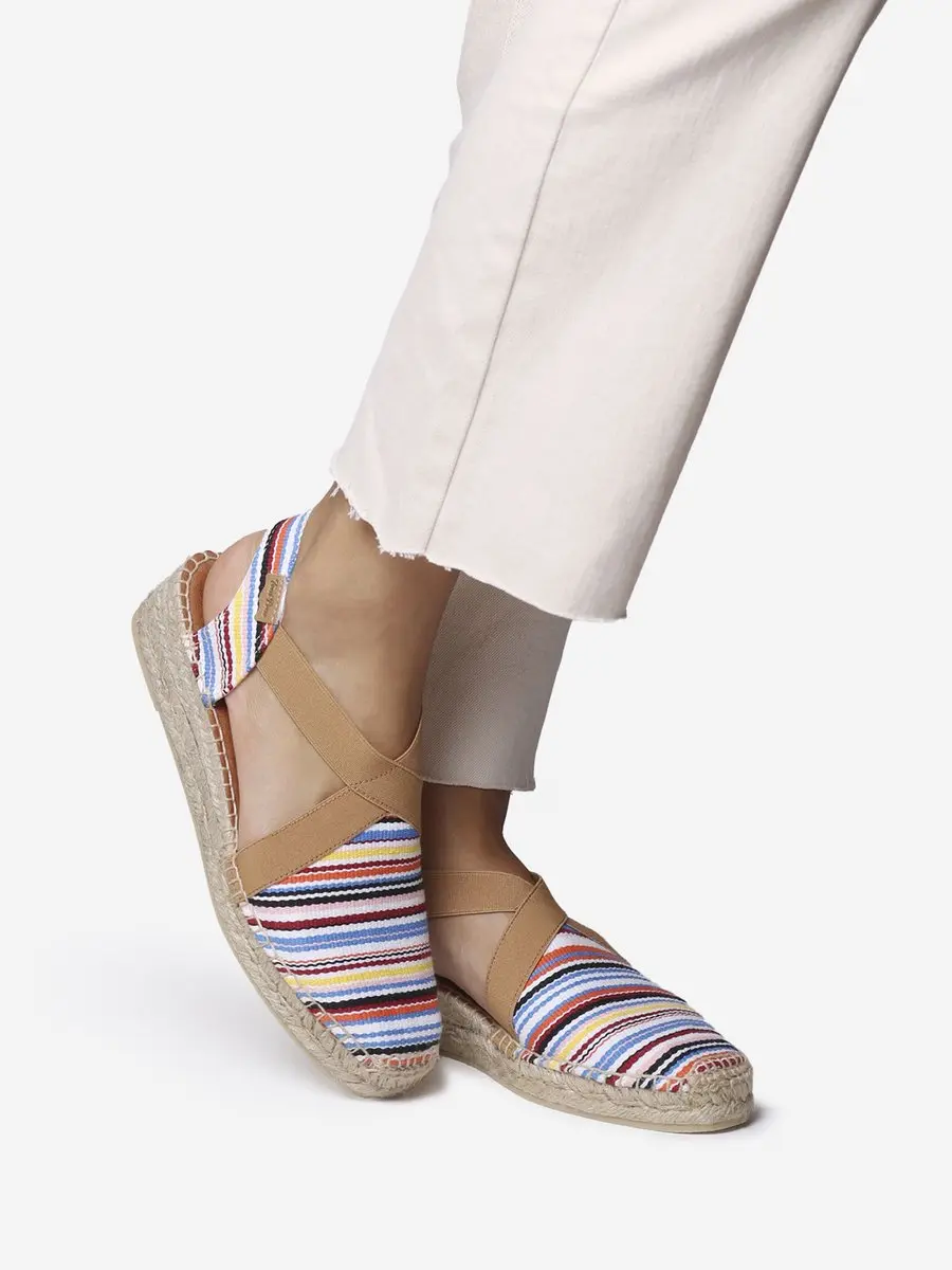 Veganistische espadrille van gestreept katoen voor dames met sleehak
