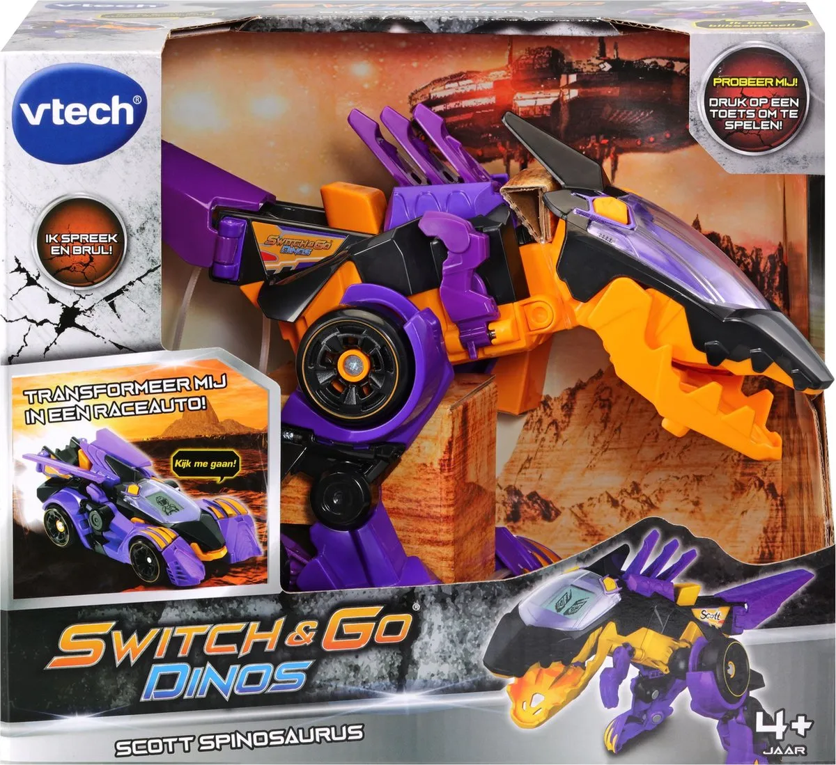 VTech Switch & Go Dino's Scott Spinosaurus - Interactief Robot Speelfiguur - Paars