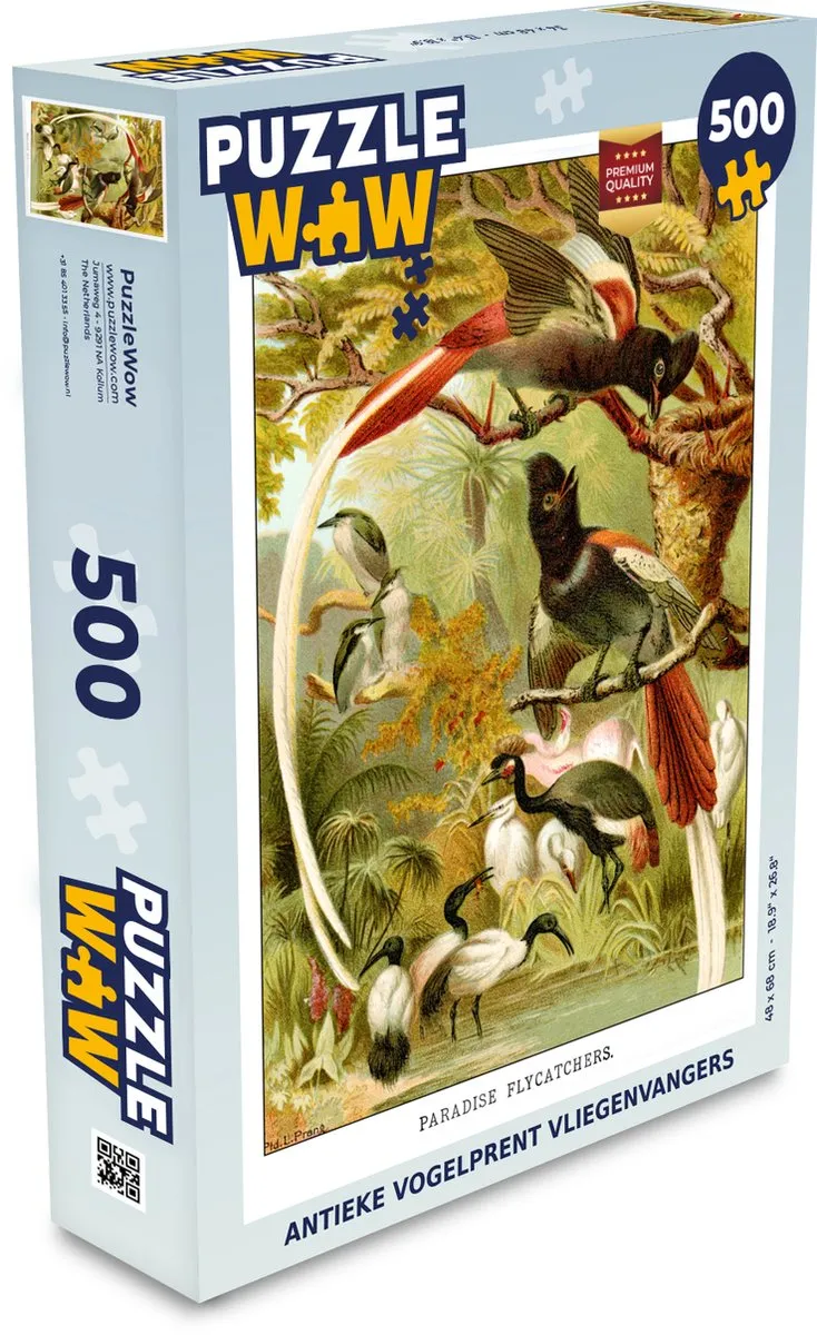 PuzzleWow Antieke Vogelprent Vliegenvangers Legpuzzel 500 Stuks