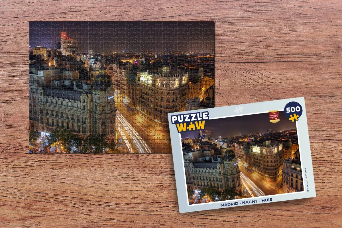 PuzzleWow Madrid Nacht Huis Legpuzzel 500 Stuks - Multicolor