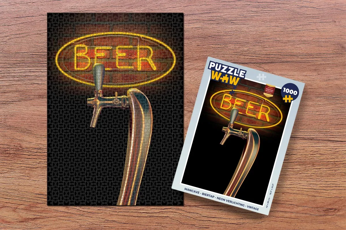 PuzzleWow Mancave Legpuzzel 1000 Stuks - Neon Biertap - Multicolor