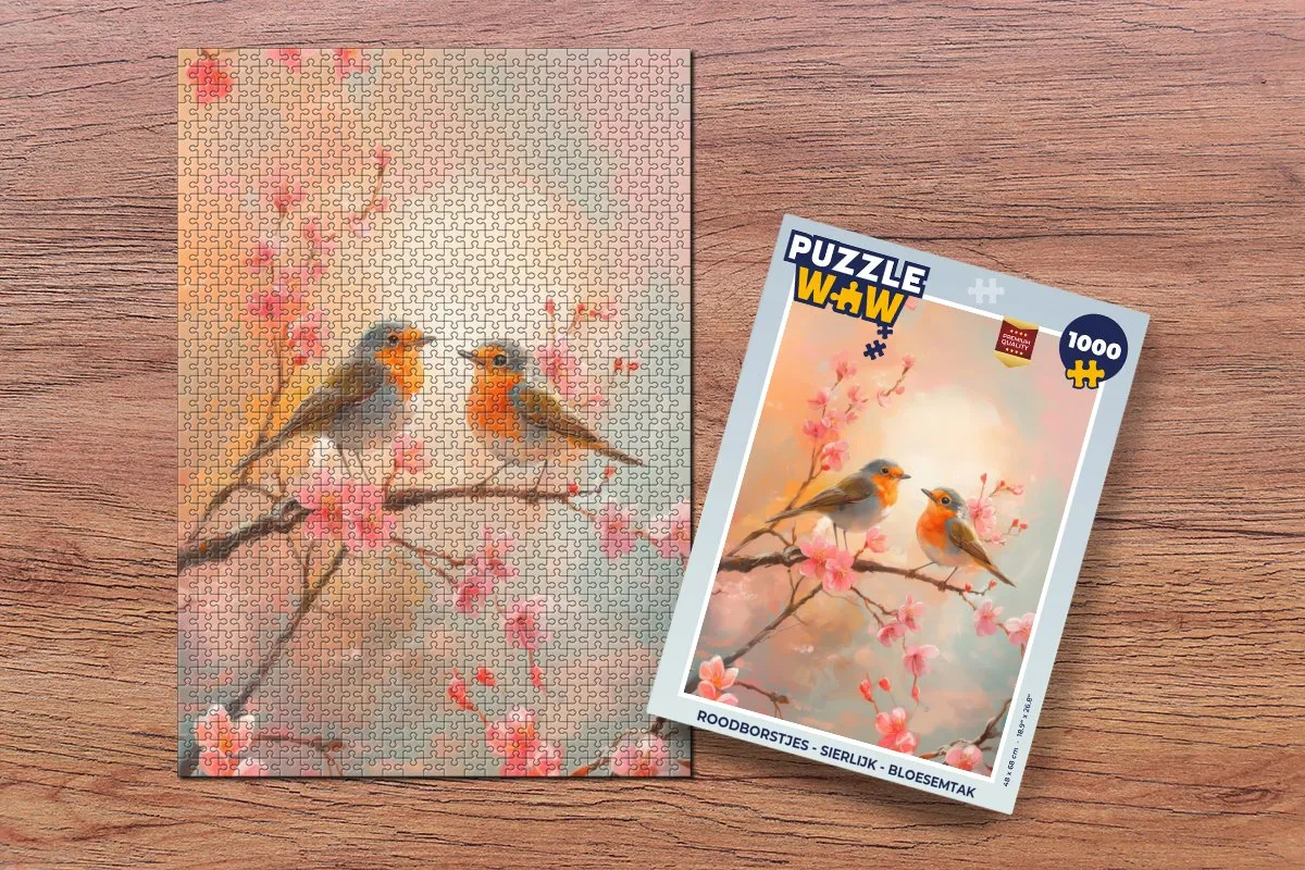 PuzzleWow Roodborstjes Bloesemtak Legpuzzel 1000 Stuks
