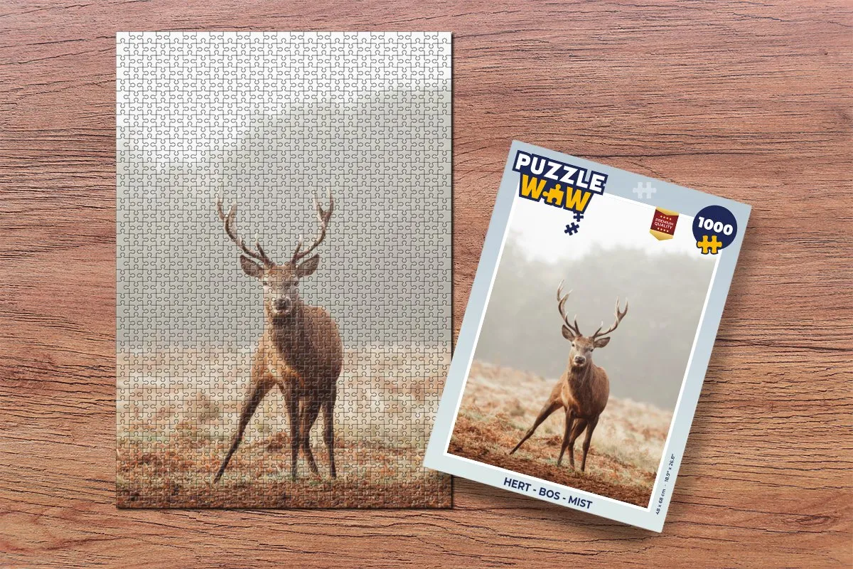 PuzzleWow Hert Bos Mist Legpuzzel 1000 Stuks - Multicolor