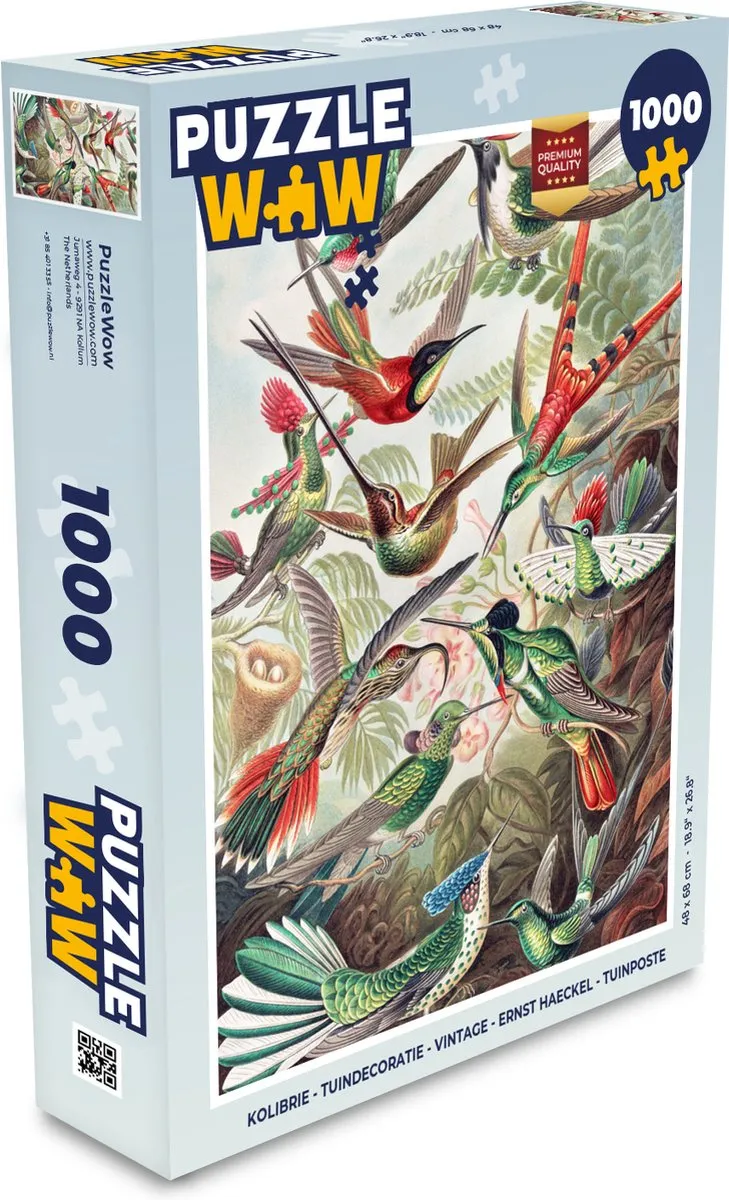 PuzzleWow Kolibrie Legpuzzel 1000 Stuks - Ernst Haeckel - Multicolor