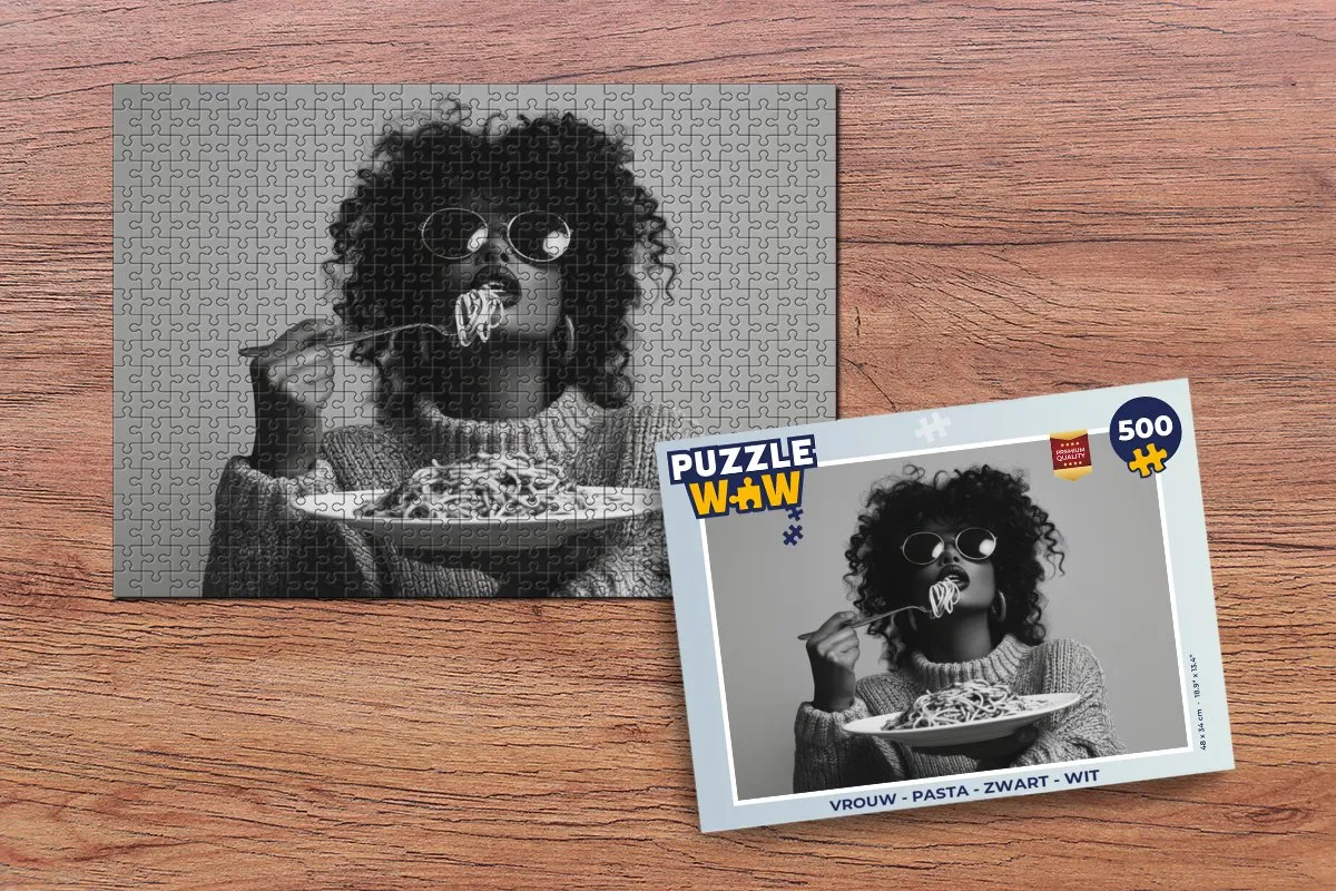 PuzzleWow Pasta Legpuzzel 500 Stuks - Vrouw/Zwart/Wit