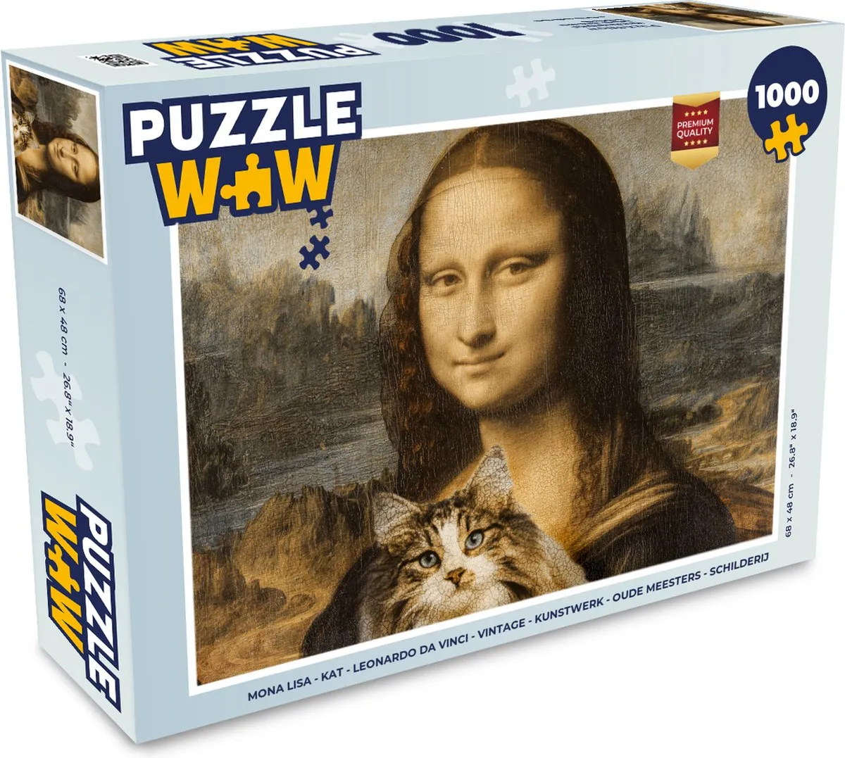 PuzzleWow Mona Lisa Kat Legpuzzel 1000 Stuks - Multicolor