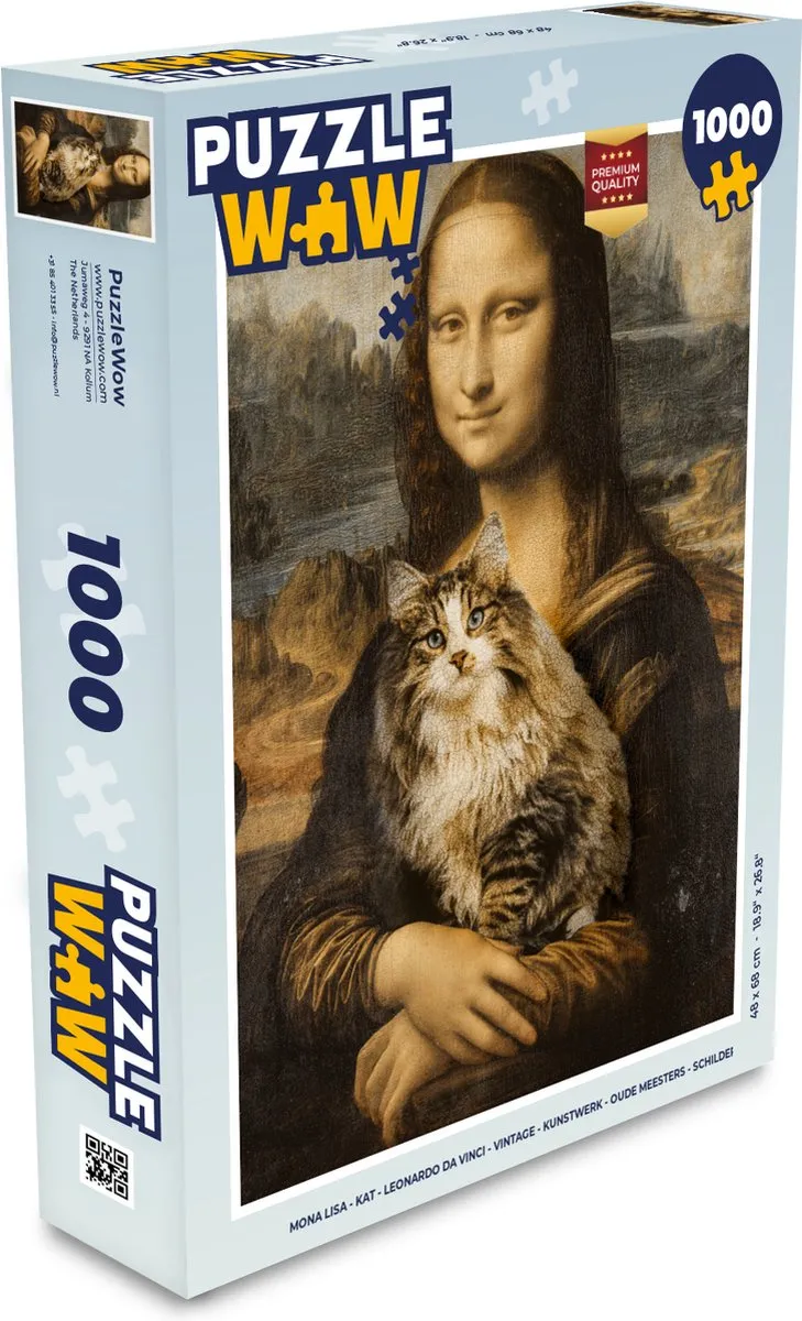 PuzzleWow Mona Lisa Kat Legpuzzel 1000 Stuks - Multicolor