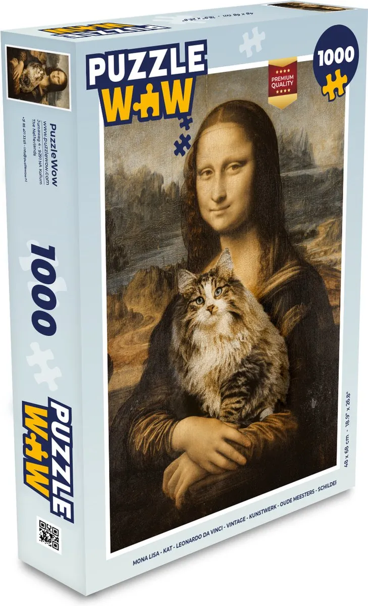 PuzzleWow Mona Lisa Kat Legpuzzel 1000 Stuks - Multicolor