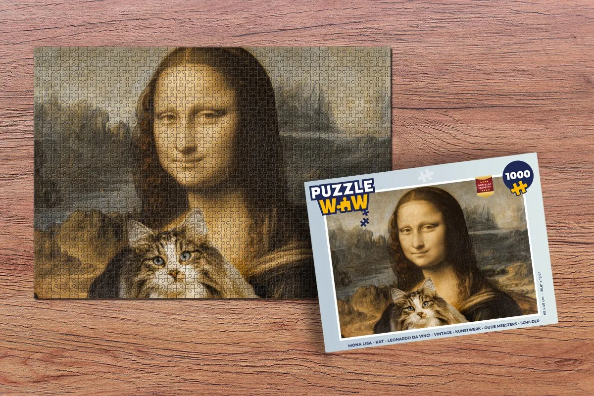 PuzzleWow Mona Lisa Kat Legpuzzel 1000 Stuks - Multicolor