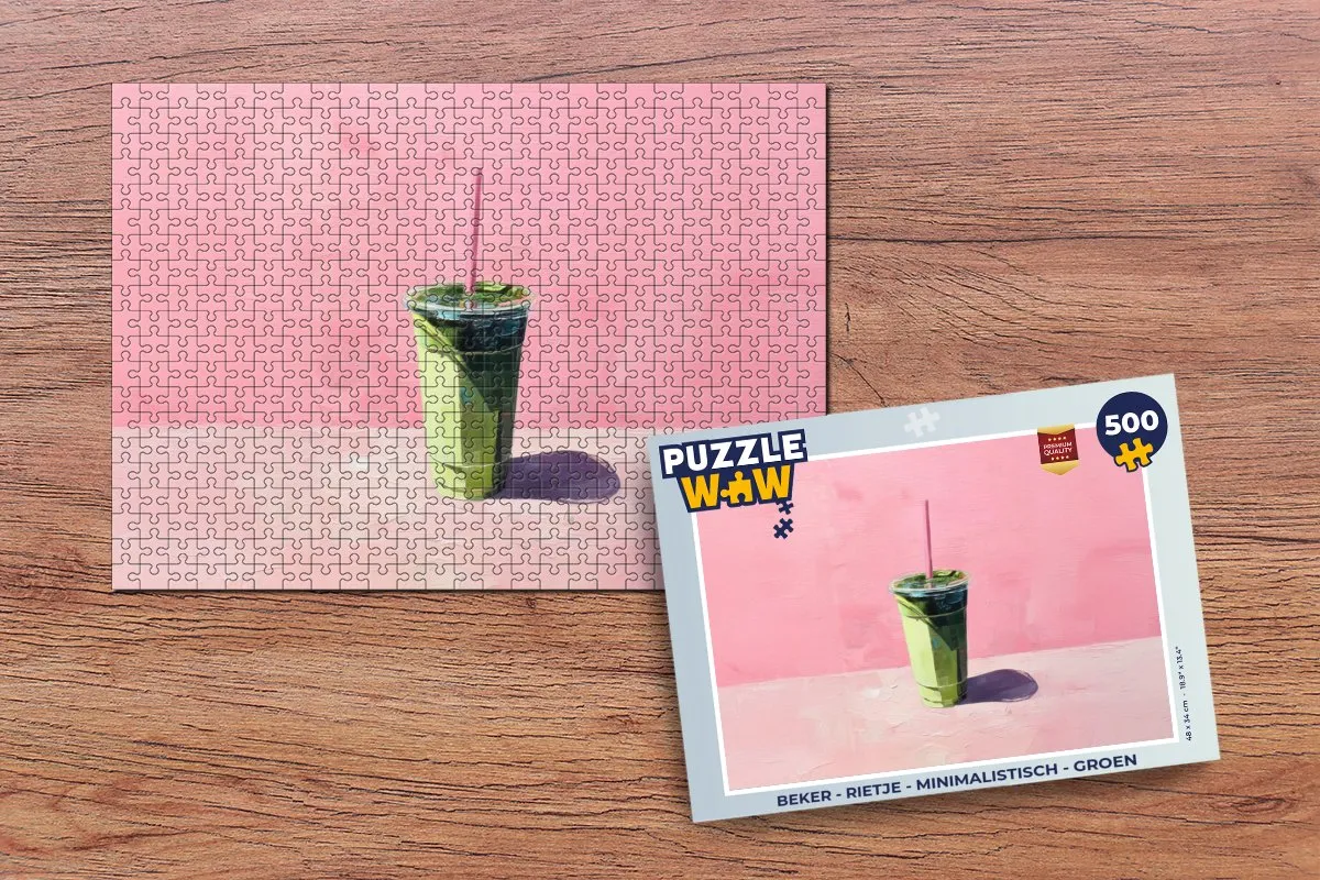 PuzzleWow Minimalistische Beker met Rietje - 500 Puzzeldelen - Groen