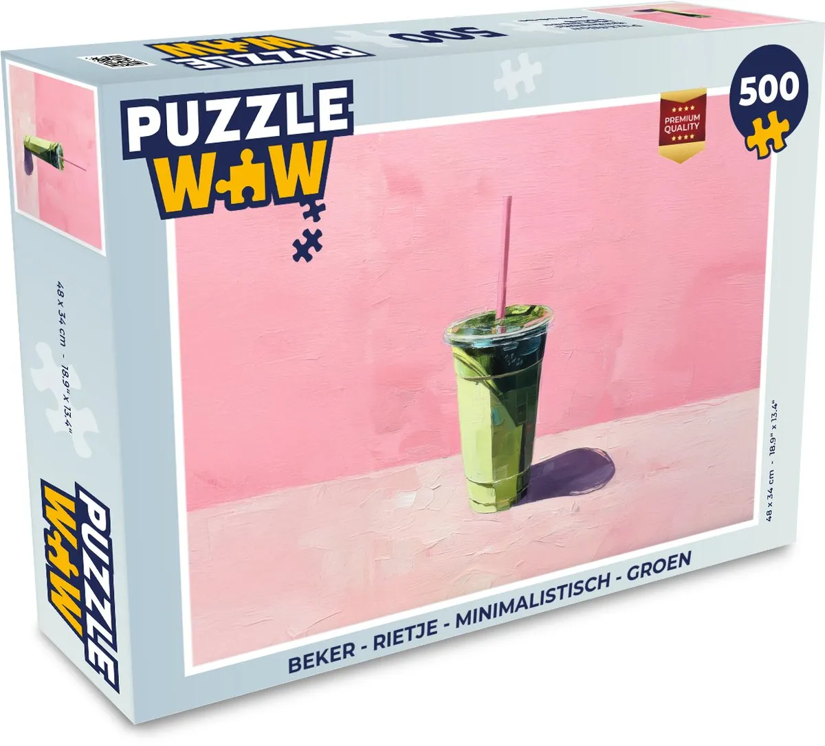 PuzzleWow Minimalistische Beker met Rietje - 500 Puzzeldelen - Groen