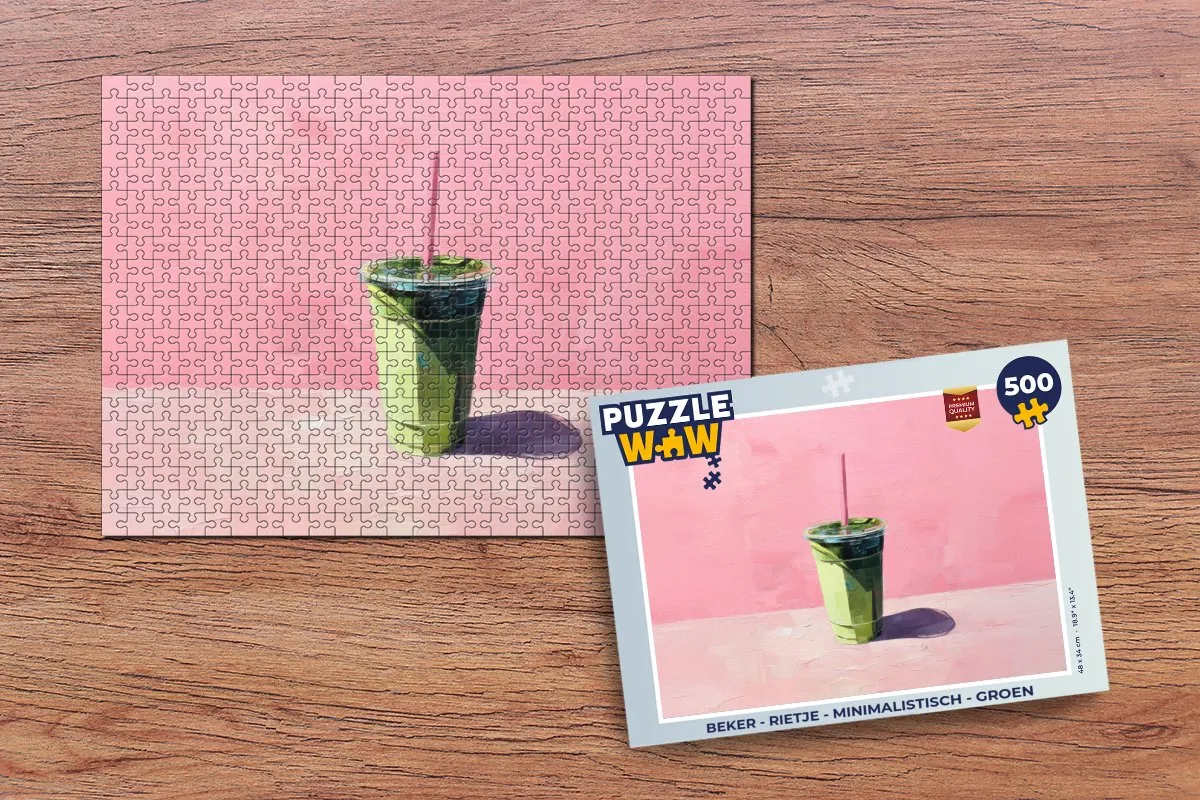 PuzzleWow Minimalistische Beker met Rietje - 500 Puzzeldelen - Groen