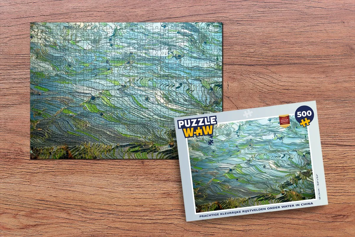 PuzzleWow Legpuzzel Rijstvelden onder water China 500 Stuks - Multicolor