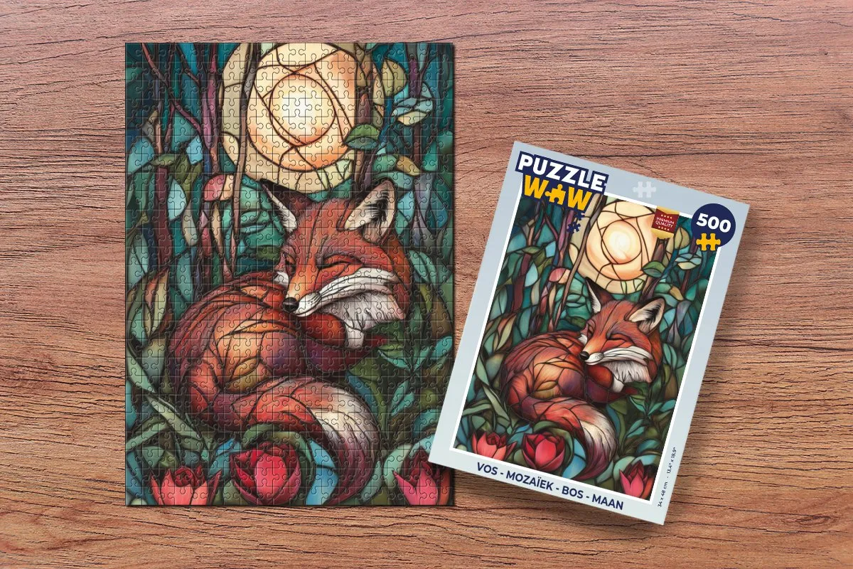 PuzzleWow Vos Mozaïek Legpuzzel 500 Stuks - Bos & Maan