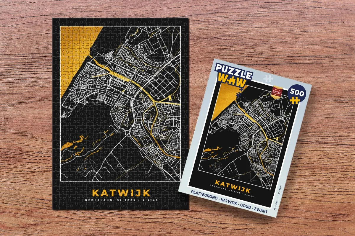 PuzzleWow Katwijk Legpuzzel 500 Stuks - Goud/Zwart
