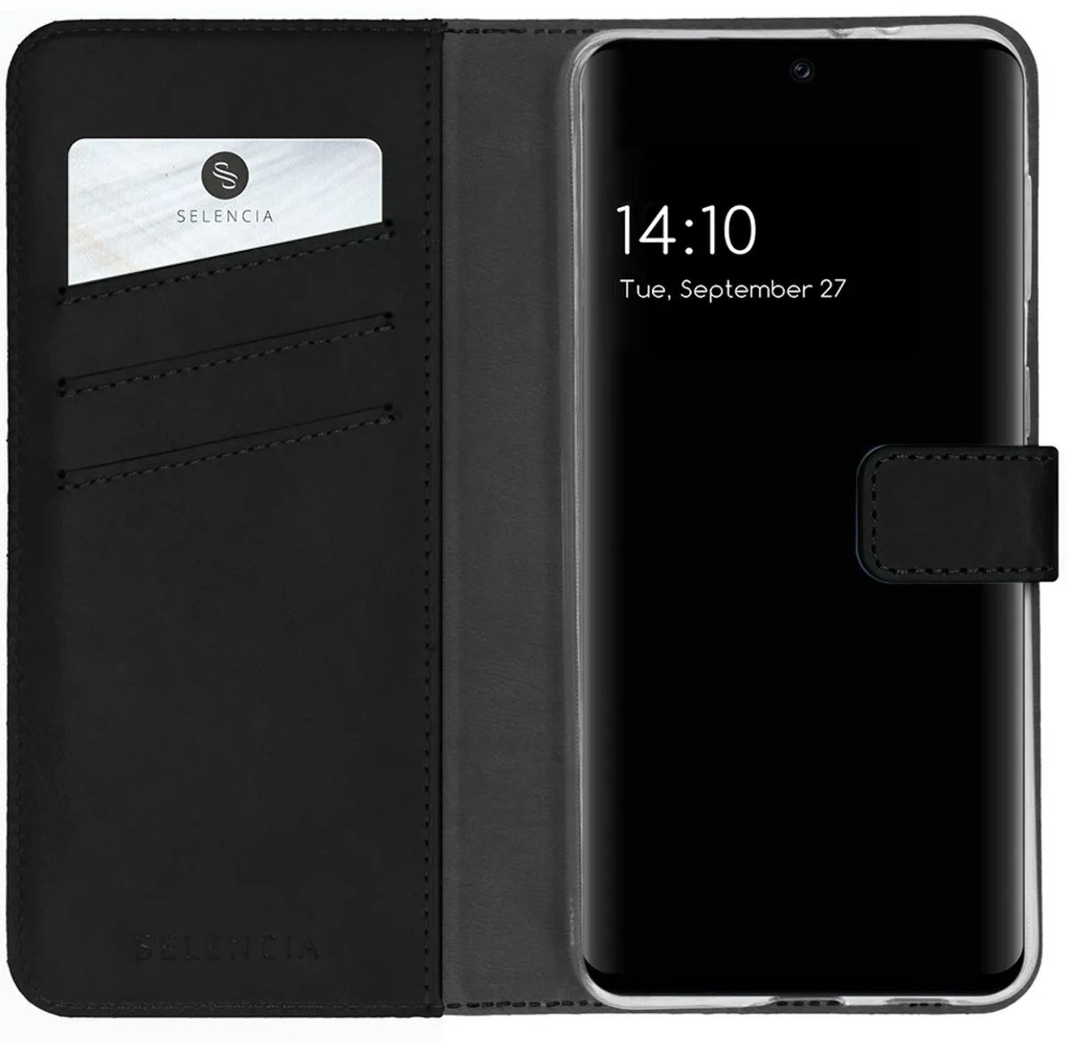 Selencia Hoesje Samsung Galaxy S21 FE - Echt Lederen Bookcase 3 Stuks - Zwart