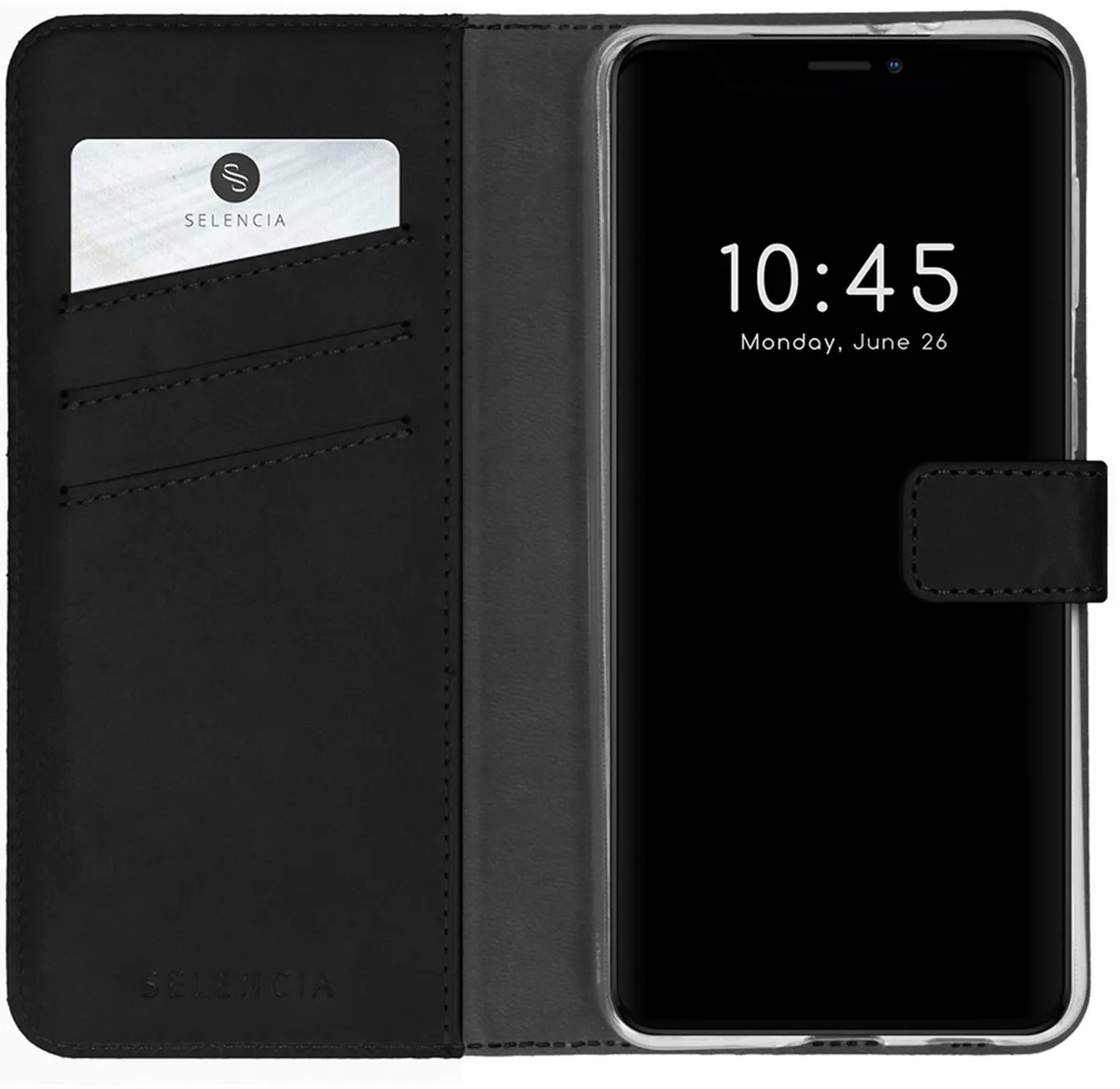 Selencia Hoesje iPhone 13 Pro Max - Echt Lederen Bookcase 3 Pasjes - Zwart