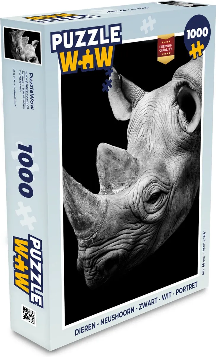 PuzzleWow Dieren Neushoorn Legpuzzel 1000 Stuks - Multicolor