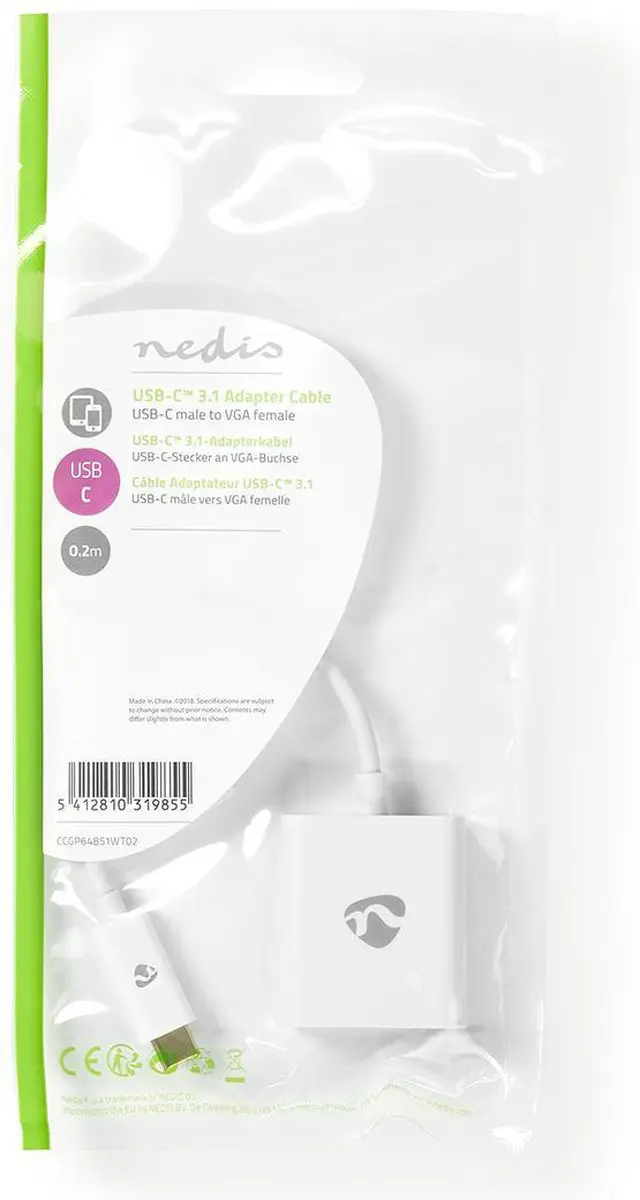 Nedis USB-C naar VGA Adapter 1080p - 5Gbps - 20cm - Wit