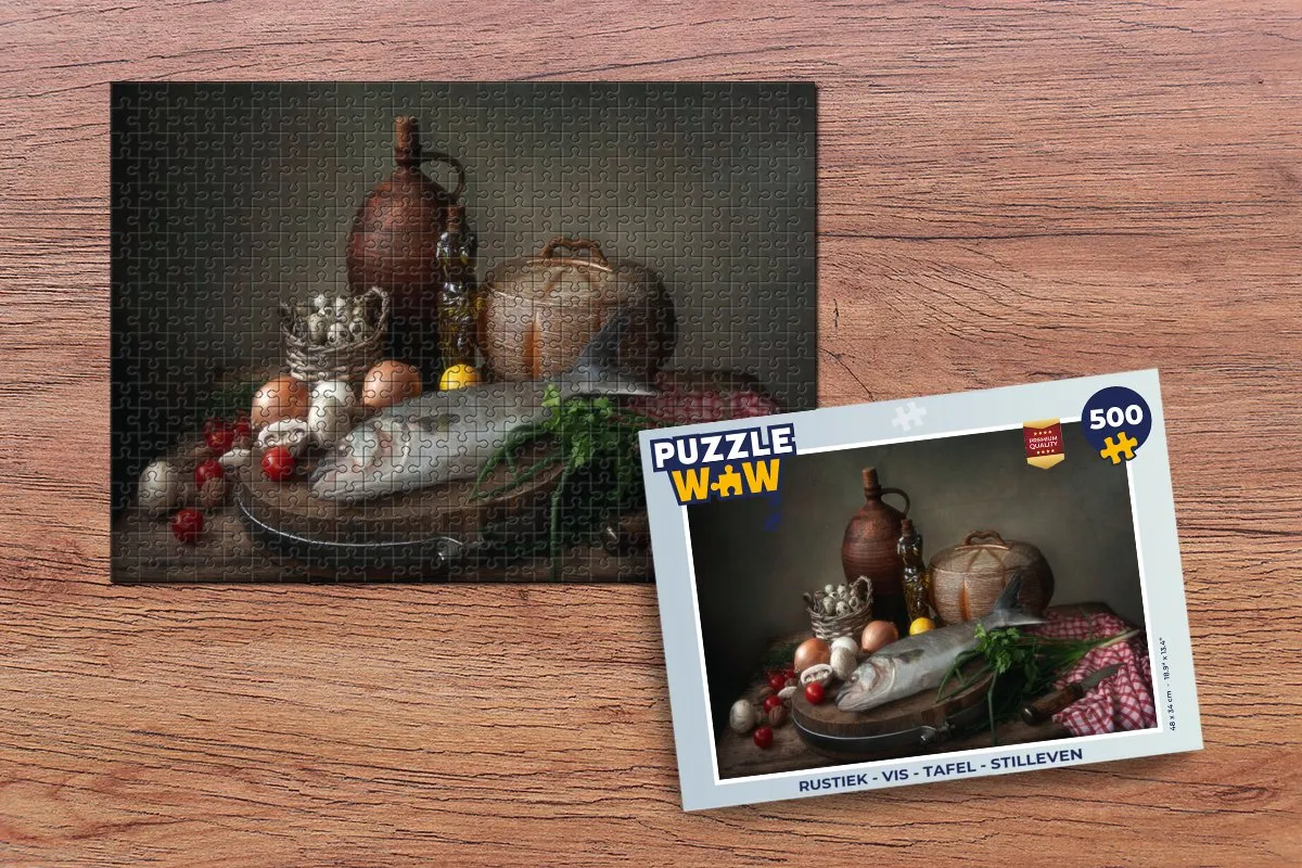 PuzzleWow Rustiek Vis Stilleven Legpuzzel 500 Stuks - Multicolor
