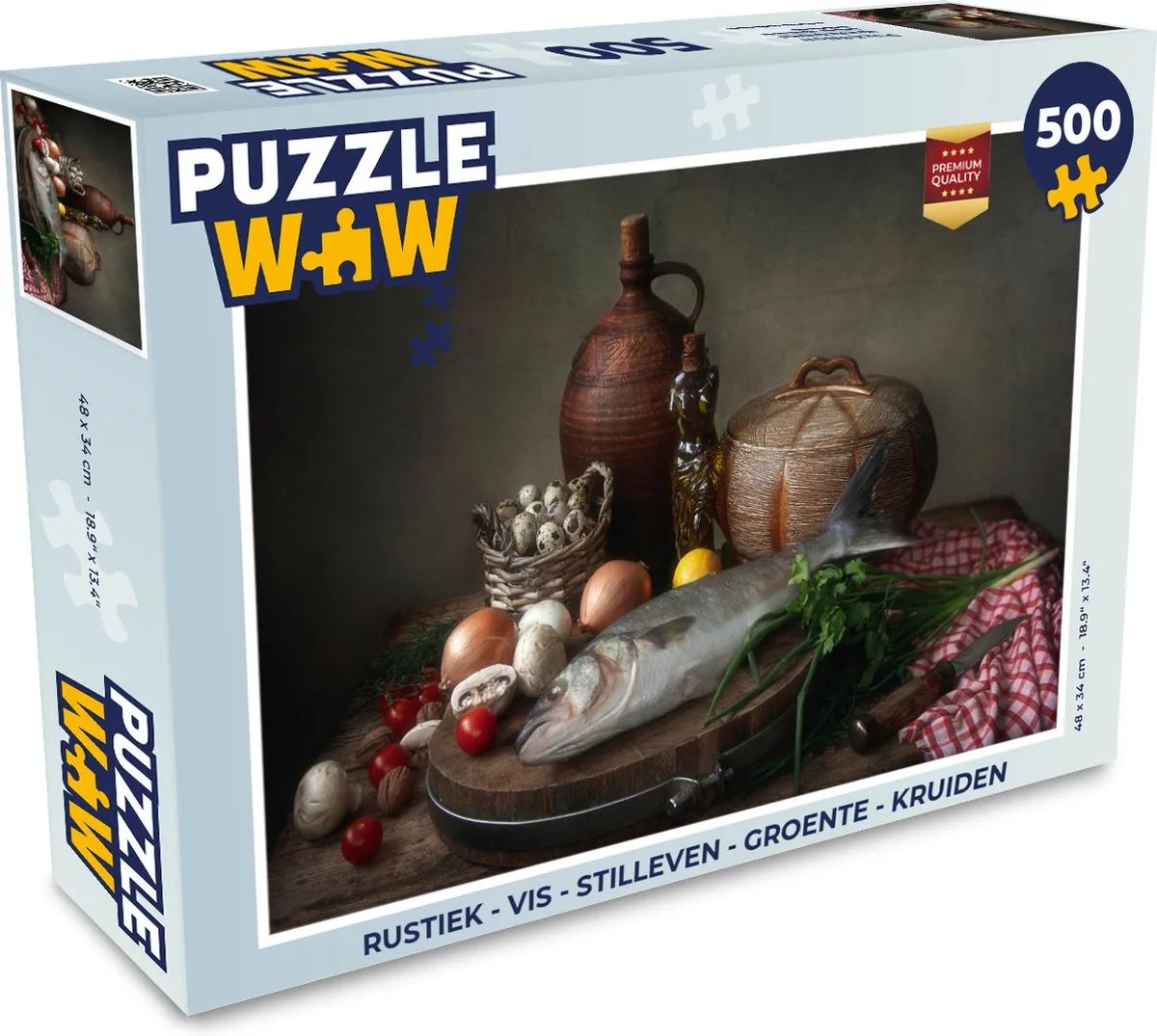 PuzzleWow Rustiek Vis Stilleven Legpuzzel 500 Stuks