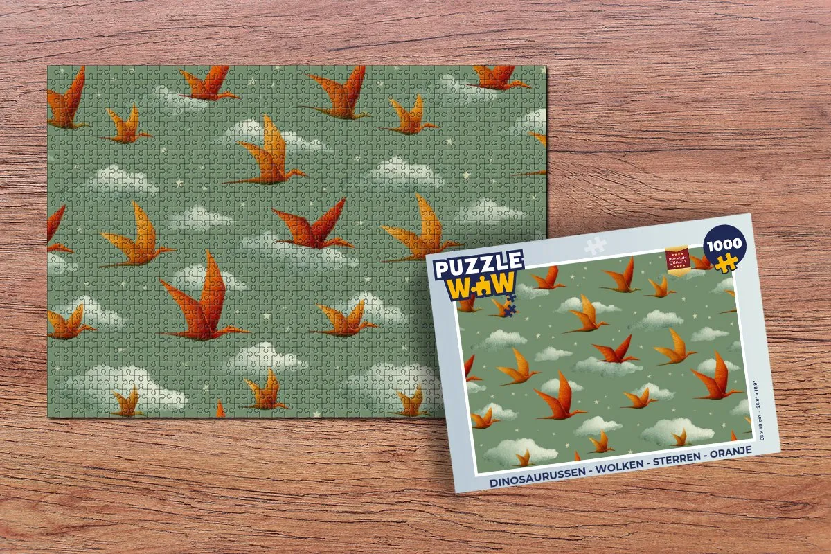 PuzzleWow Legpuzzel Dinosaurussen Wolken 1000 Stuks - Oranje