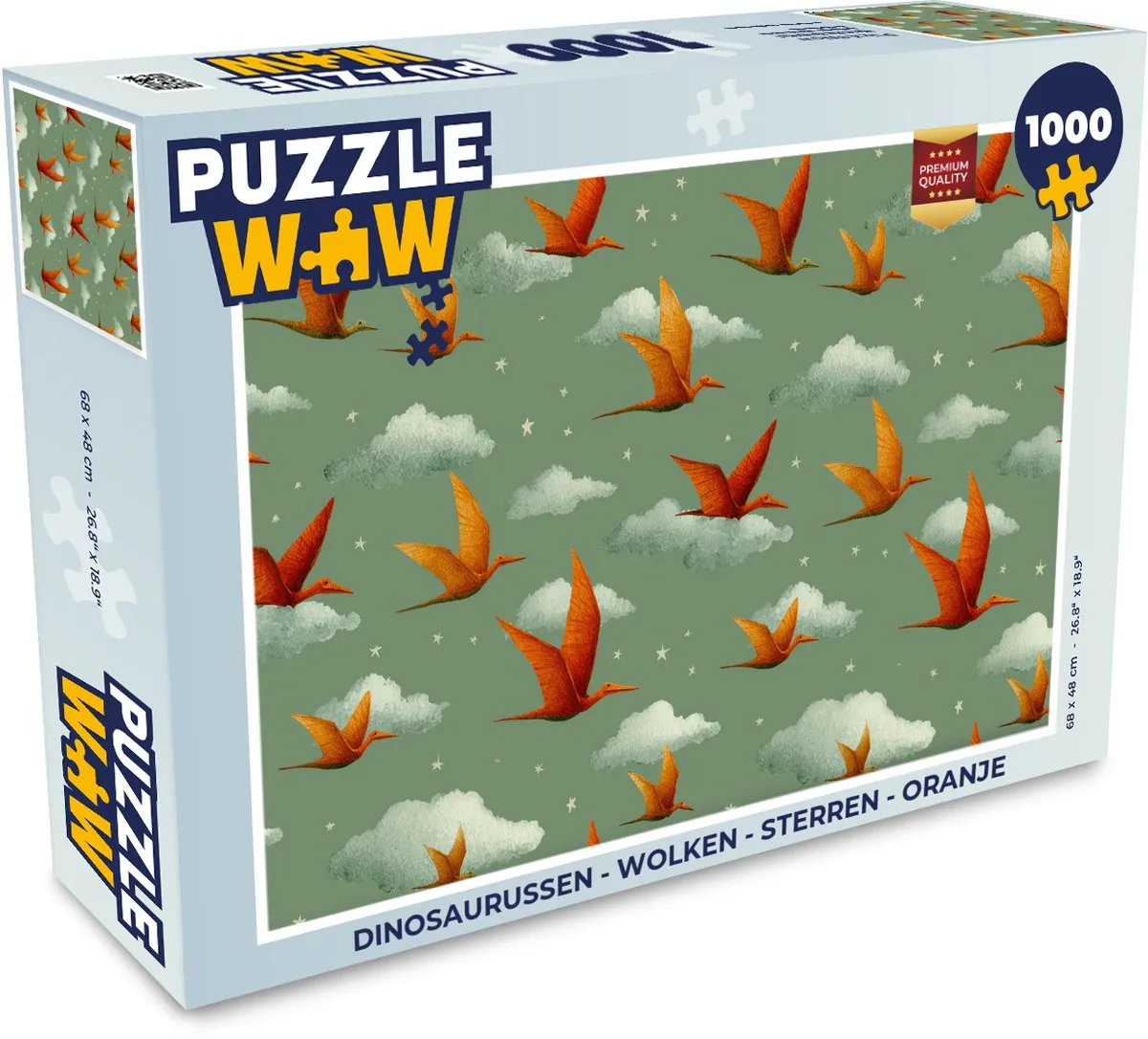 PuzzleWow Legpuzzel Dinosaurussen Wolken 1000 Stuks - Oranje