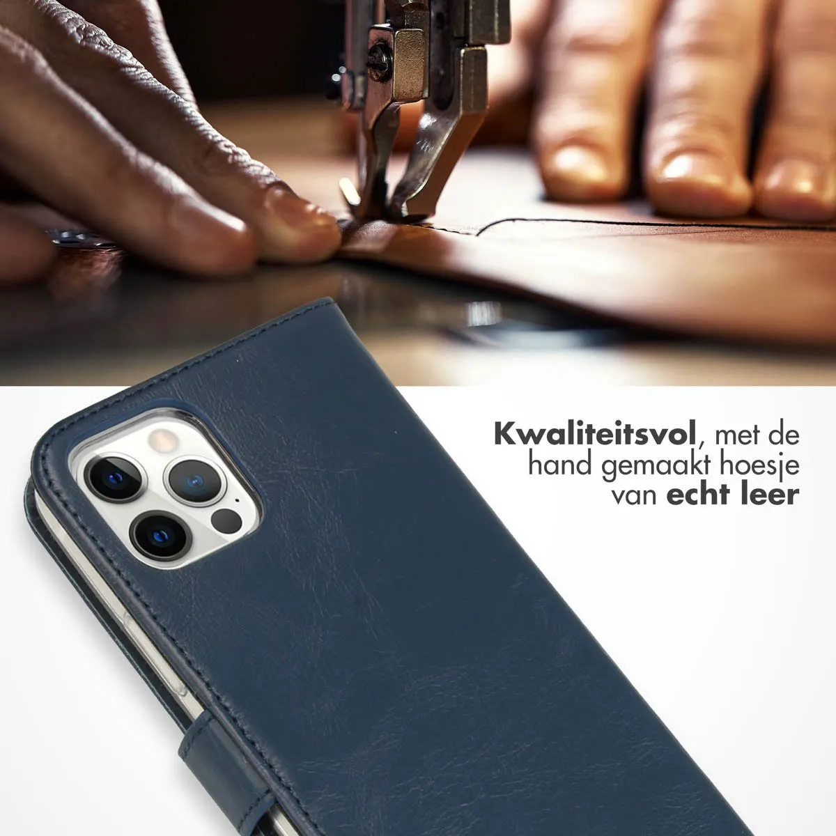 Selencia Hoesje iPhone 12 Pro/12 Bookcase - Echt Leder Blauw