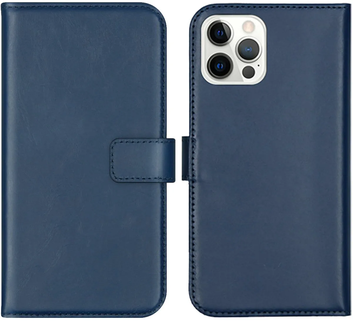 Selencia Hoesje iPhone 12 Pro/12 Bookcase - Echt Leder Blauw
