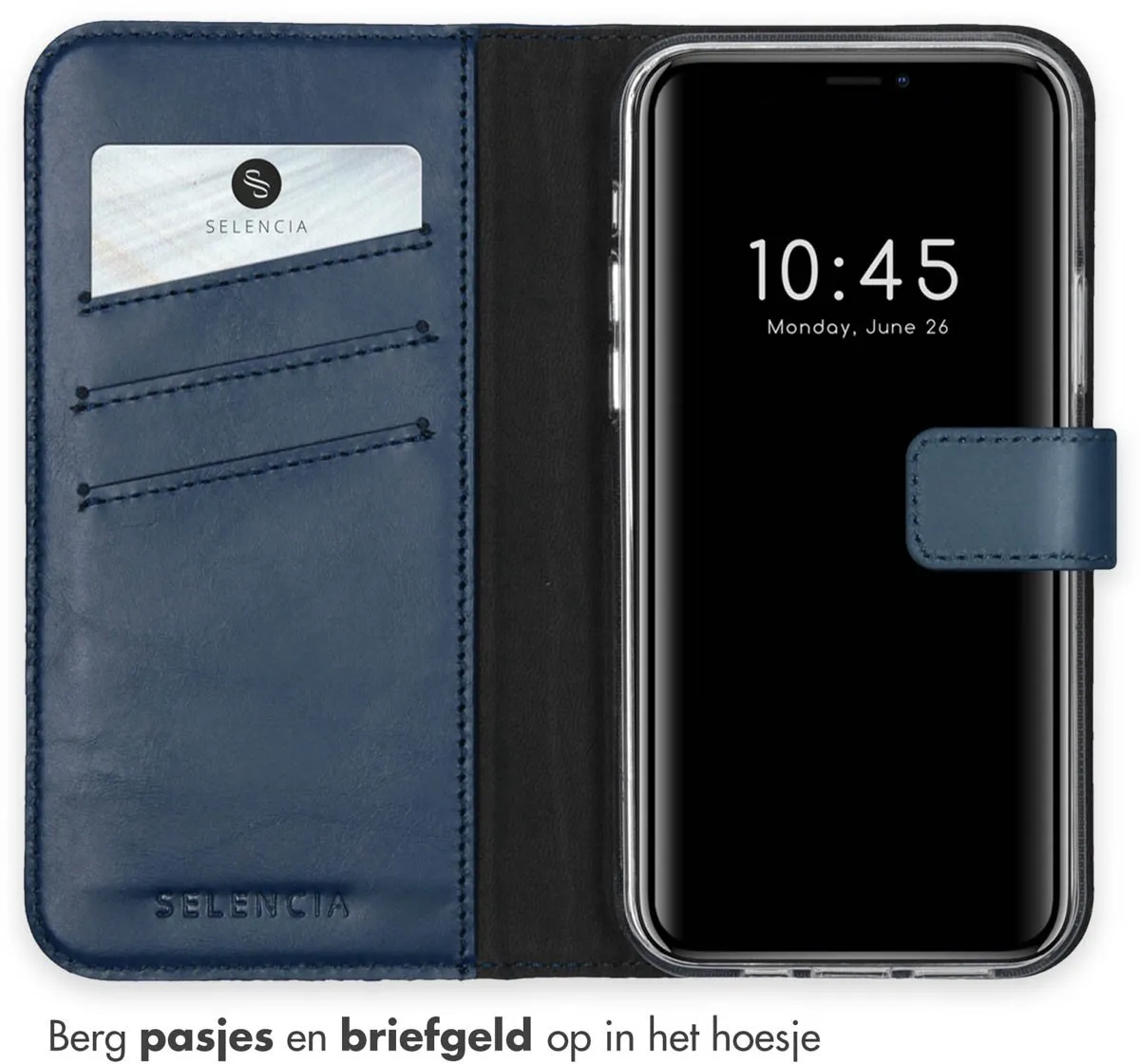 Selencia Hoesje iPhone 12 Pro/12 Bookcase - Echt Leder Blauw