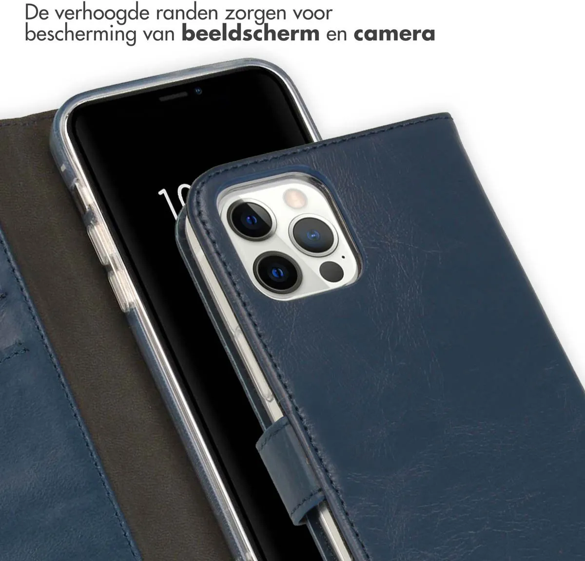 Selencia Hoesje iPhone 12 Pro/12 Bookcase - Echt Leder Blauw