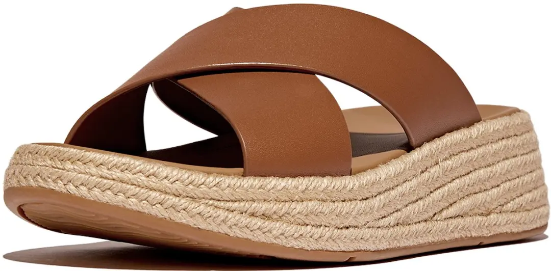 FitFlop FitFlop F-Mode Espadrille Leather Flatform Cross Slides BRUIN