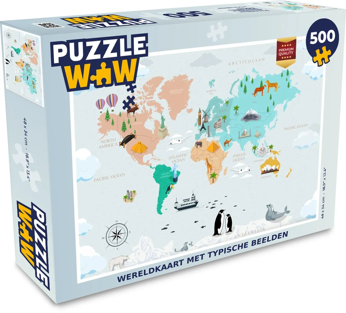 PuzzleWow Wereldkaart Legpuzzel 500 Stuks