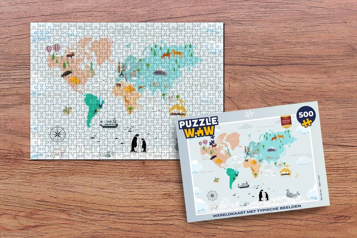 PuzzleWow Wereldkaart Legpuzzel 500 Stuks - Multicolor