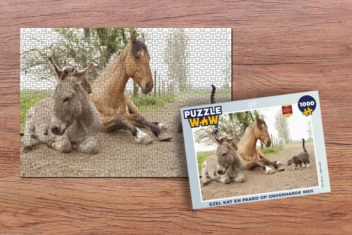 PuzzleWow Legpuzzel Kat en Paard 1000 Stuks - Multicolor