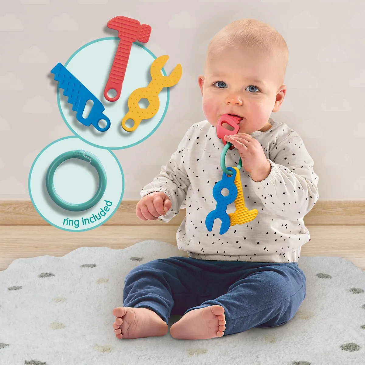 SES Creative Tiny Talents Sensorisch Speelgoed Gereedschap - Ring met Hammer Zaag Steeksleutel