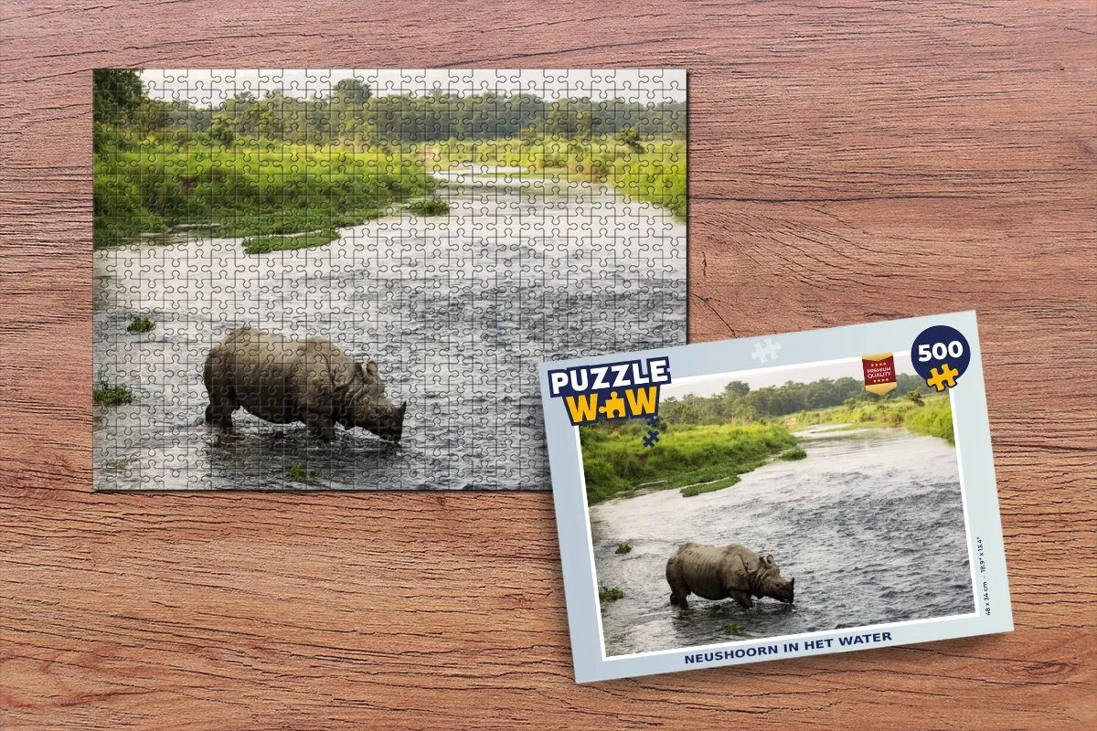 PuzzleWow Neushoorn in het water Legpuzzel 500 Stuks - Multicolor