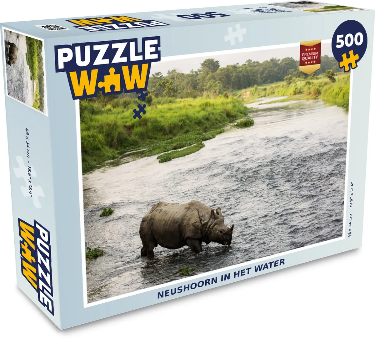 PuzzleWow Neushoorn in het water Legpuzzel 500 Stuks - Multicolor