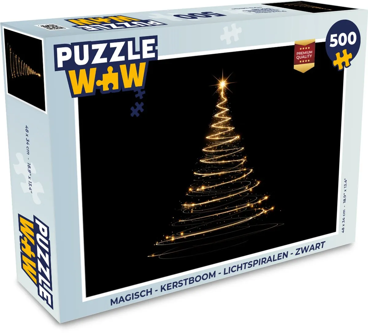 PuzzleWow Kerstboom Lichtspiralen Puzzle 500 Stuks - Zwart