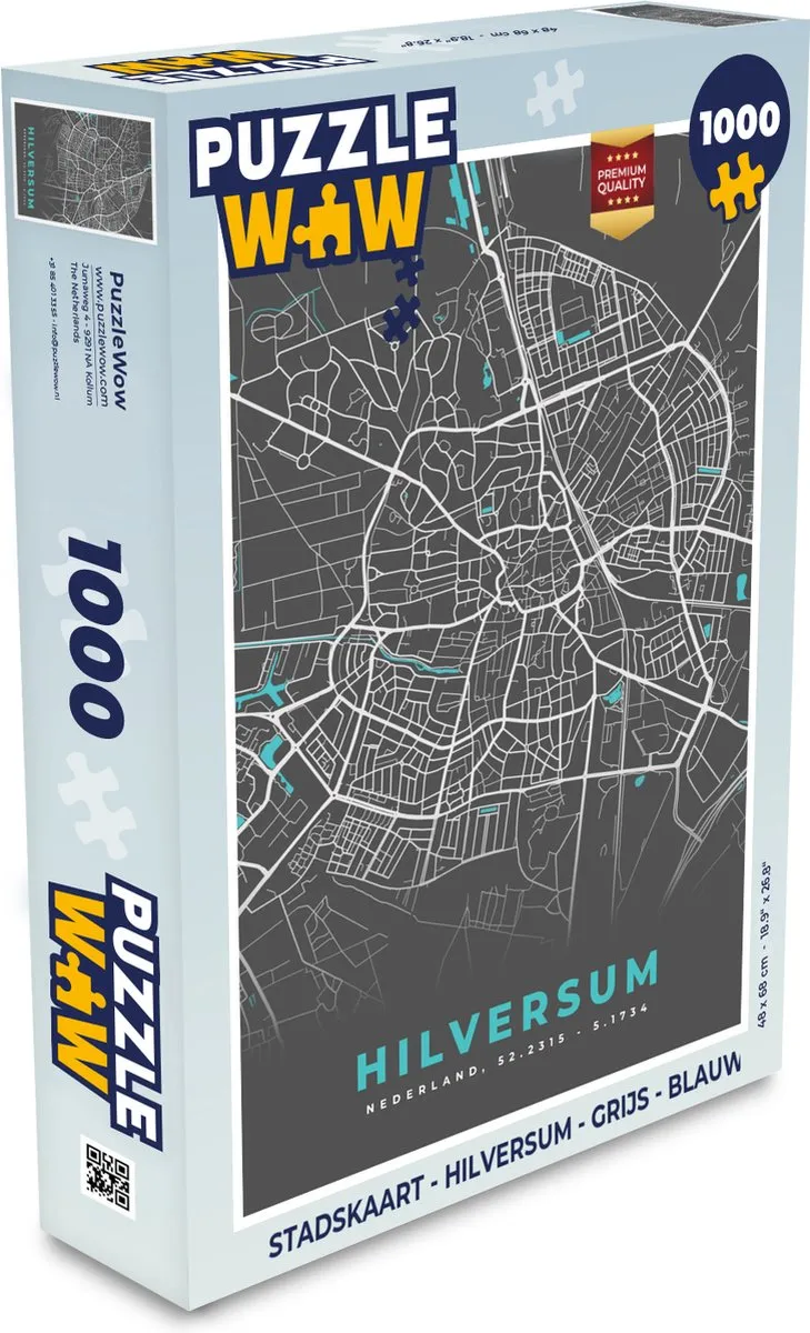 PuzzleWow Hilversum Legpuzzel 1000 Stuks - Stadskaart Multicolor