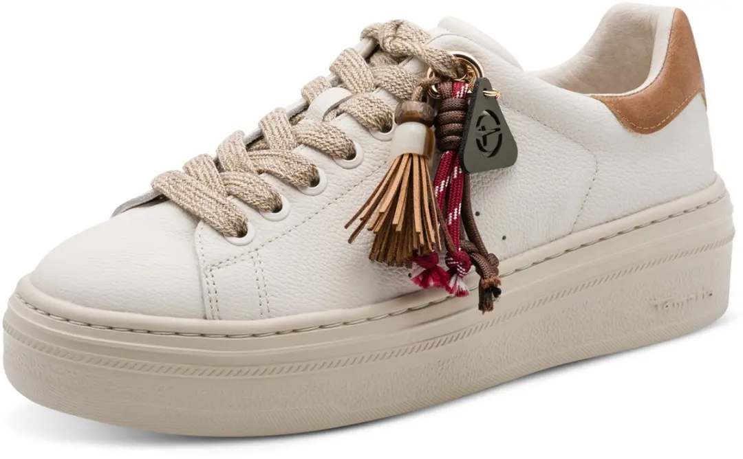 Tamaris dames leren sneaker 1-23775-47-430 dames veterschoen beige
