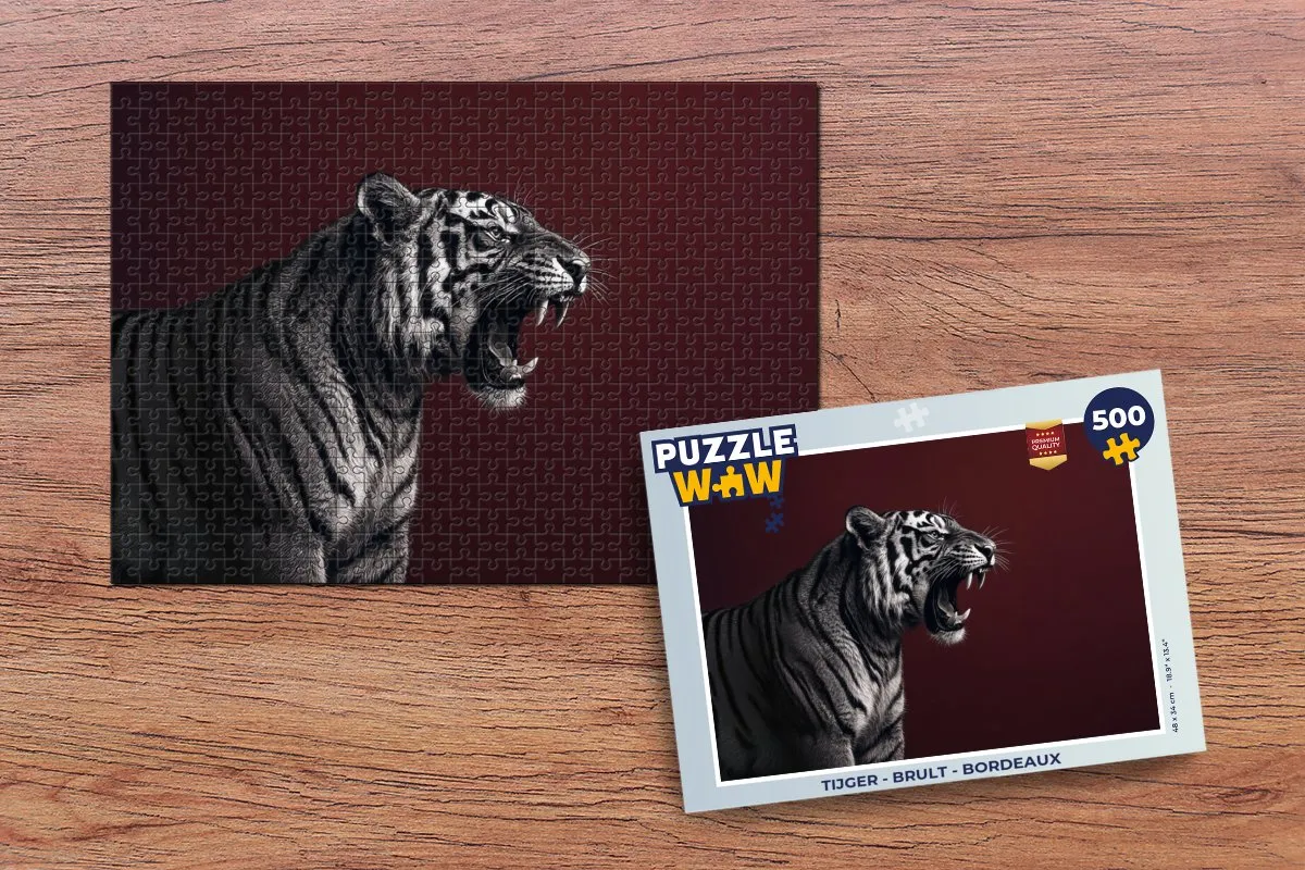 PuzzleWow Tijger - Brult Legpuzzel 500 Stuks - Bordeaux