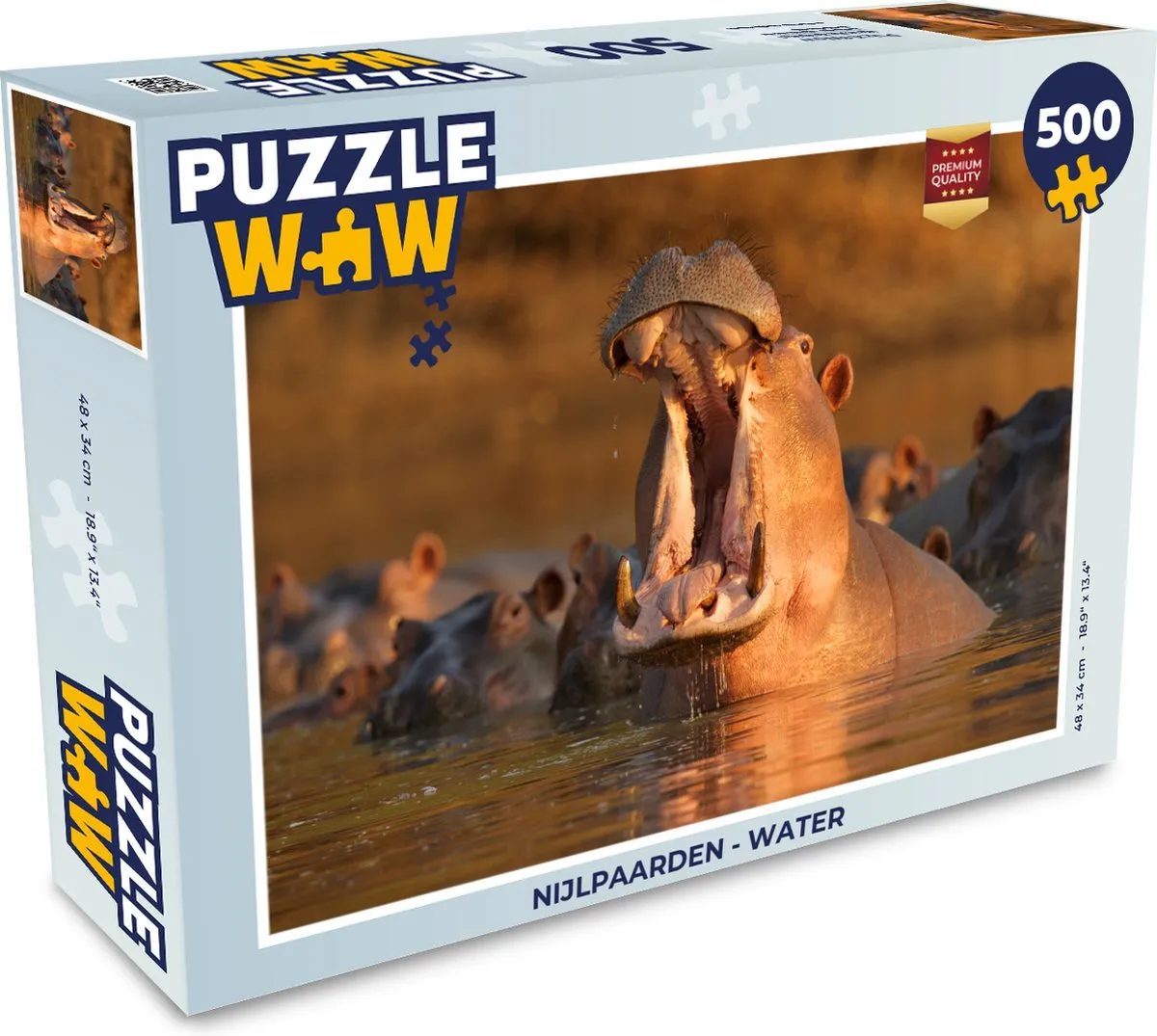 PuzzleWow Nijlpaarden Legpuzzel 500 Stuks - Multicolor