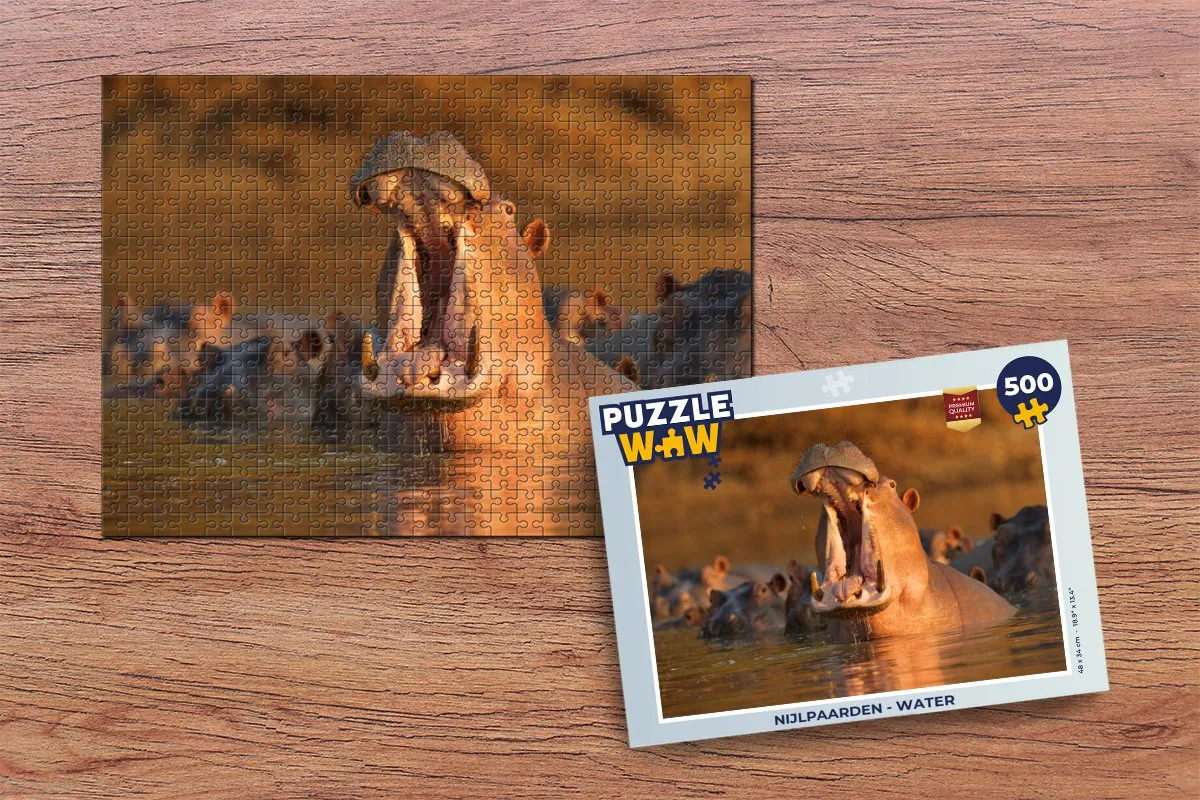 PuzzleWow Nijlpaarden Legpuzzel 500 Stuks - Multicolor