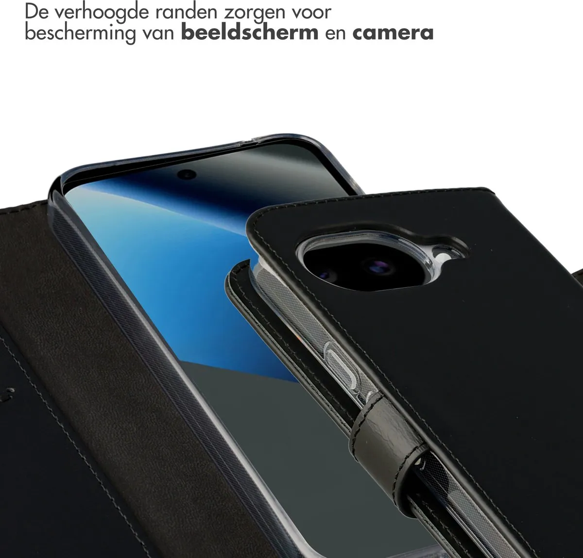 Selencia Hoesje Google Pixel 10a - Echt Lederen Bookcase 3 Stuks - Zwart